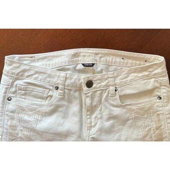 American Eagle Vintage Geometric Aztec Embroidered Ivory Skinny Stretch Jeans 10 - Picture 9 of 13